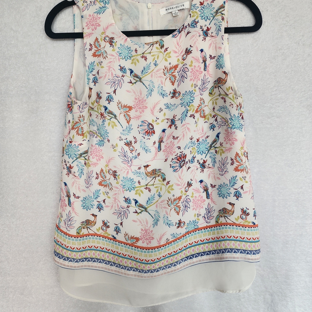 Rose & Olive Size S Floral Sleeveless Sheer Lined Blouse